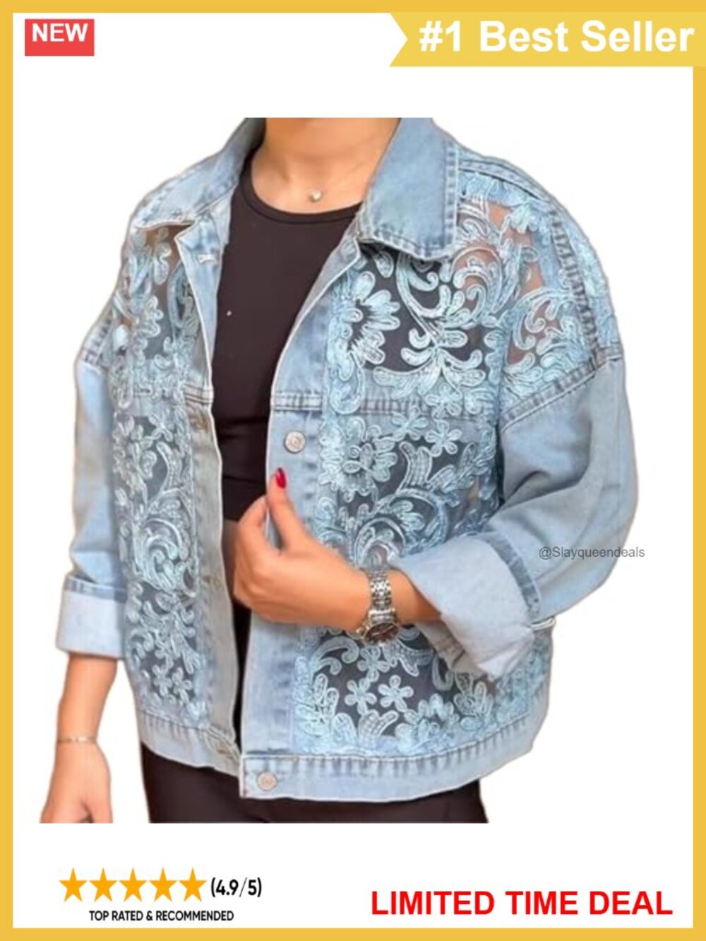 Lace Sheer Denim Jacket Women Casual Blue Jean Jacket Spring Summer